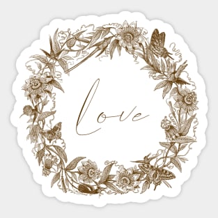 Floral Wreath with Butterflies and Love Word Sticker